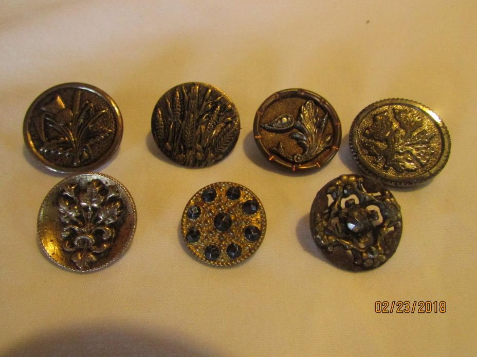 Antique vintage lot of 7large Buttons Shank, steelcut, rhinestone wheat designed