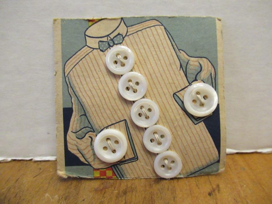 Vintage  Buttons on Card 7  Pearl Shirt Buttons on card with shirt cut down card