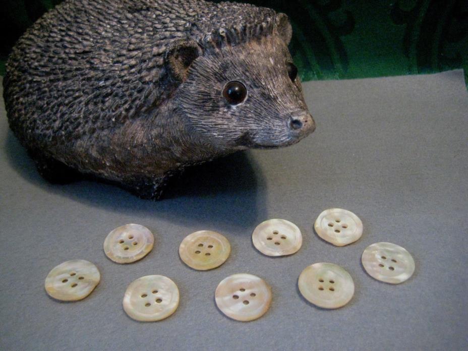 vintage BUTTONS LOT B10 antique 9 SHELL set round MOP 4 holes rough cut 3/4