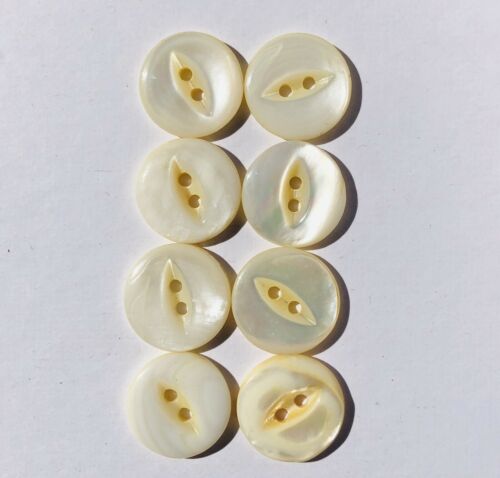 Vintage mother of pearl 8 matching Buttons 2 Hole Fisheye ivory color