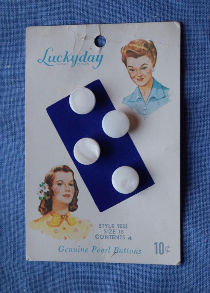 6994 1 Vintage Lucky Day Mother of pearl shell button card, pretty ladies graphi