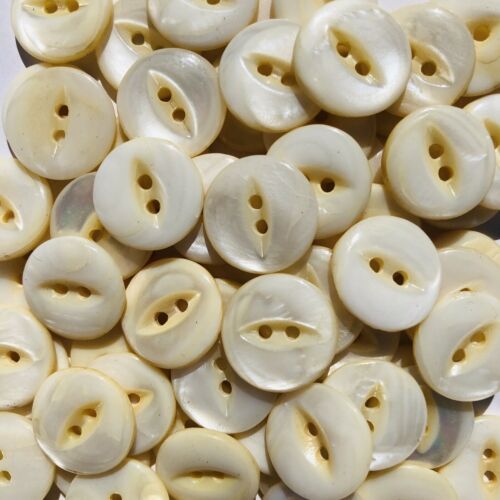 Vintage mother of pearl Buttons 200 plus  2 Hole Fisheye ivory color