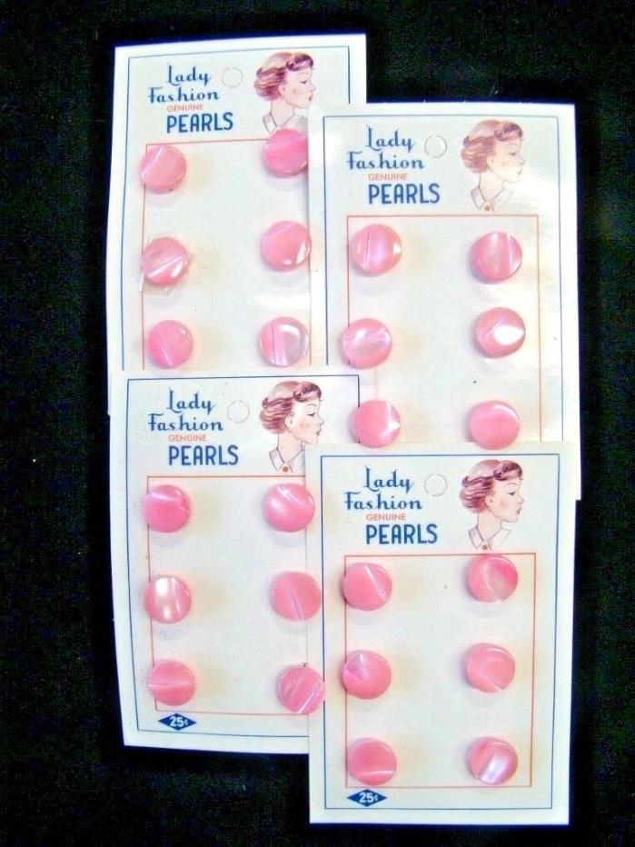 24 NOS Lady Fashion Pink Pearl Buttons on original cards
