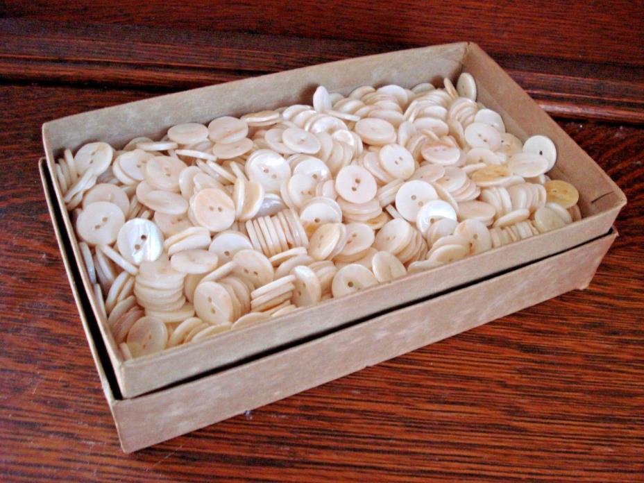 Antique MOTHER of PEARL BUTTON Box LOT Vtg MOP Shell NEW OLD STOCK Sewing/Craft