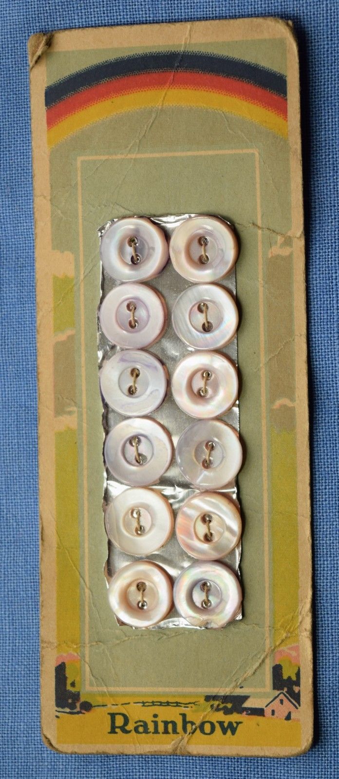 Vintage Rainbow button card, white mother of pearl shell buttons, rainbow graphi