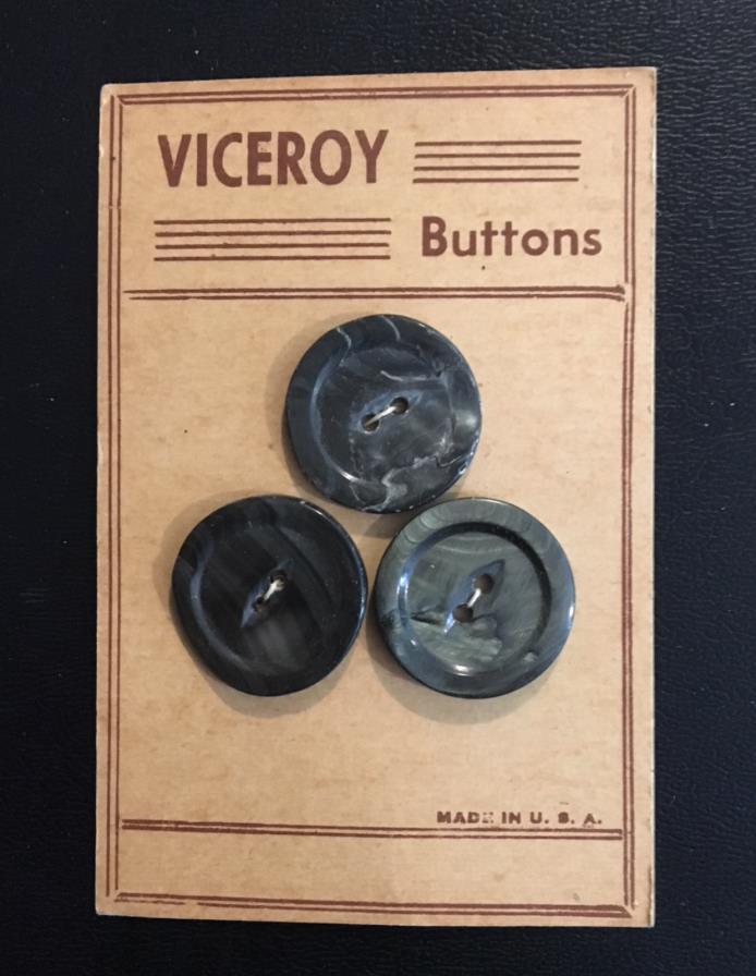 1943 Black Pearl Viceroy Buttons On Original Card “NOS”