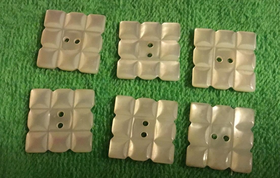 Set of Six 3/4 x 3/4 inch Square Mother of Pearl Button with Quilted Look