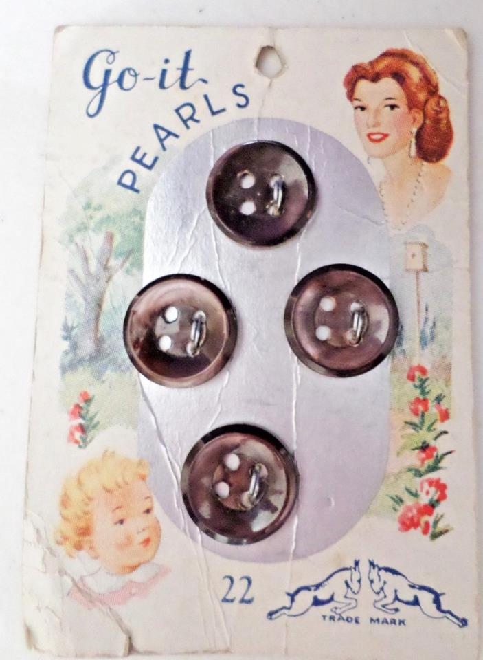 Go-It pearl Buttons on Original Card, 4 Brown Buttons