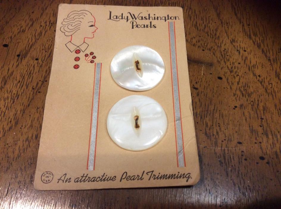 2 Vtg Lady Washington Pearls Buttons Orig Card Made in USA