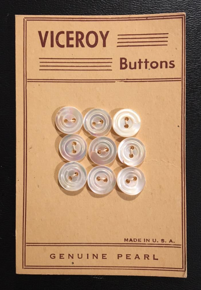 1943 Small Pearl Viceroy Buttons On Original Card “NOS”