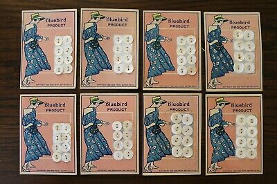 Antique VTG Lot of 8 Bluebird Button Cards Iowa Pearl Button Co. 1919