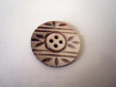 Vintage Antique Carved Gray Mother of Pearl Shell Sew Through Button 1 In.