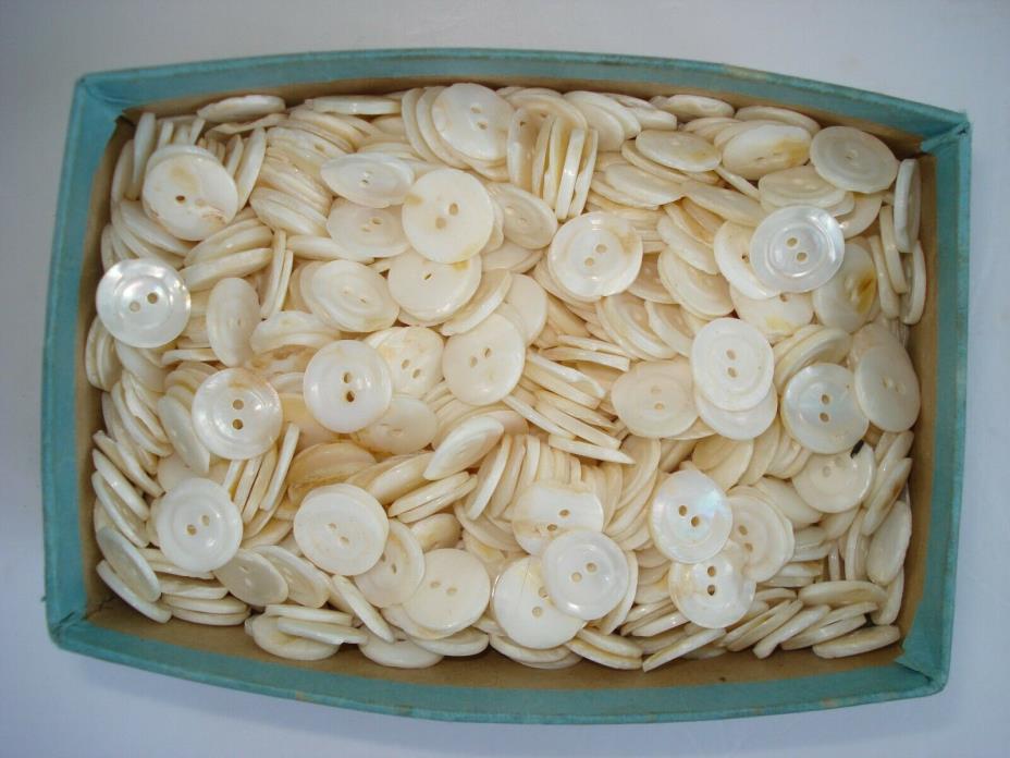 Antique 2 LBS Mother of PEARL BUTTON Box LOT Shell Vtg NEW OLD STOCK Jewelry MOP