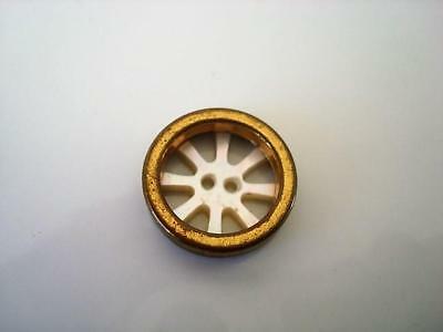 Vtg. Brass Tone and Mother of Pearl MOP Shell Sew Through Wheel Button 11/16 In