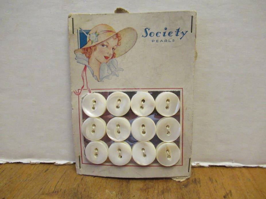 Vintage Society Pearl on a card On card Lady with hat on card 12 buttons