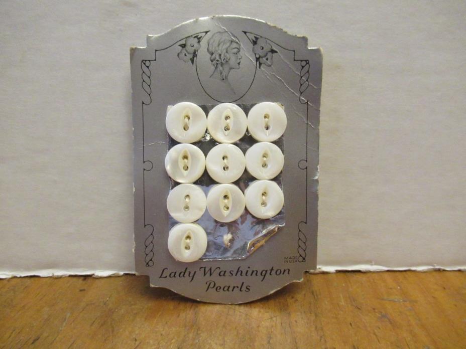 Vintage Lady Washington Pearls Buttons on Silver Card 10 buttons