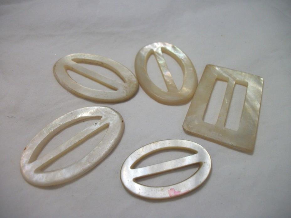 5 VINTAGE SHELL / MOTHER OF PEARL BELT BUCKLES MIXED SIZES AND SHAPES