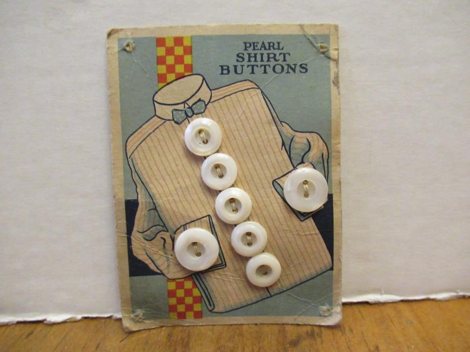 Vintage  Buttons on Card 7  Pearl Shirt Buttons on card with shirt
