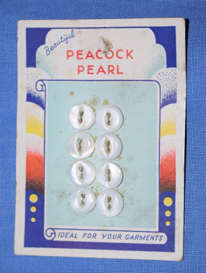Vintage Peacock Pearl mother of pearl shell button card, sky & clouds graphic
