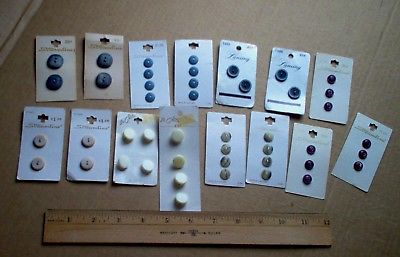 BUTTONS, VINTAGE 15 COMPLETE STORE CARDS VARIOUS STYLES COLORS SHAPES SIZES (15)