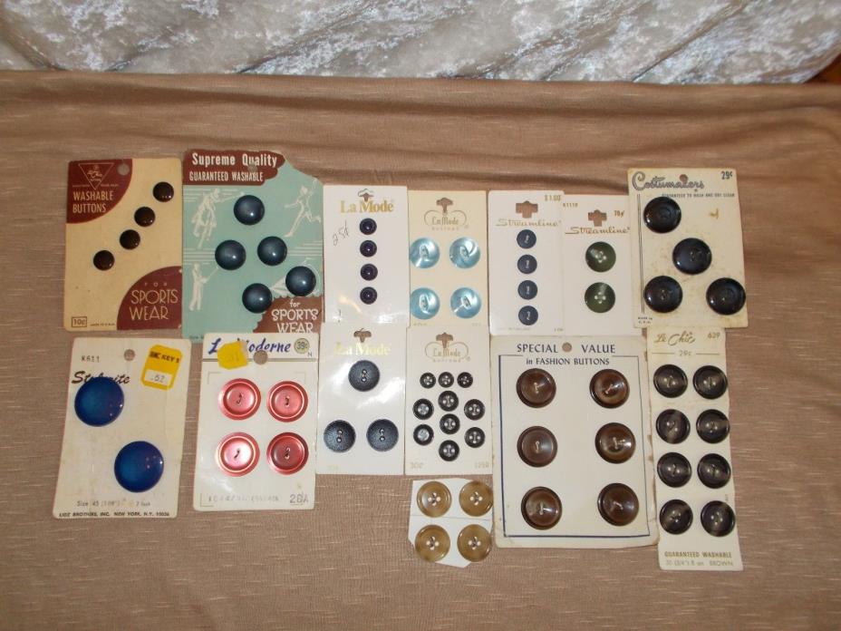 Vintage Lot of Solid Colored Plastic Buttons on Original Cards- Le Chic, LaMode
