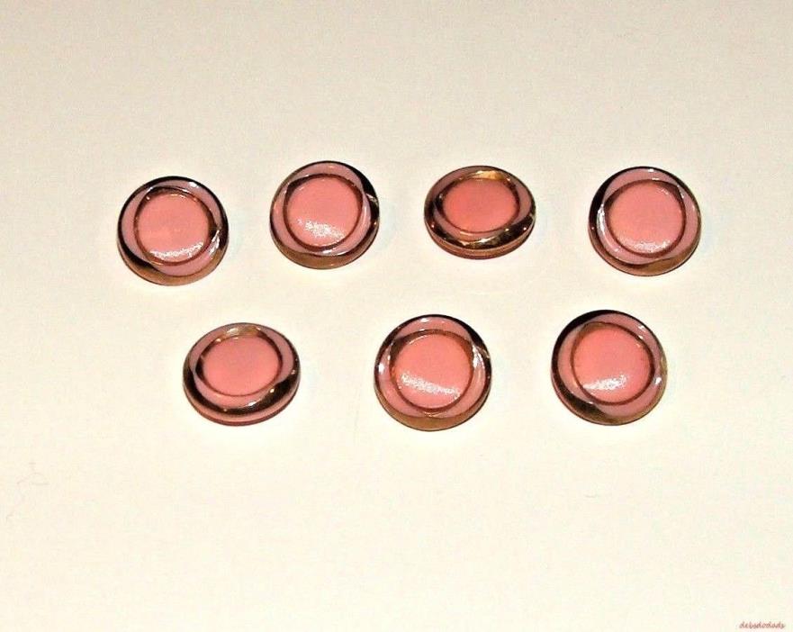Lot of Seven Vintage Round Pink Goldtone Plastic Sewing Buttons