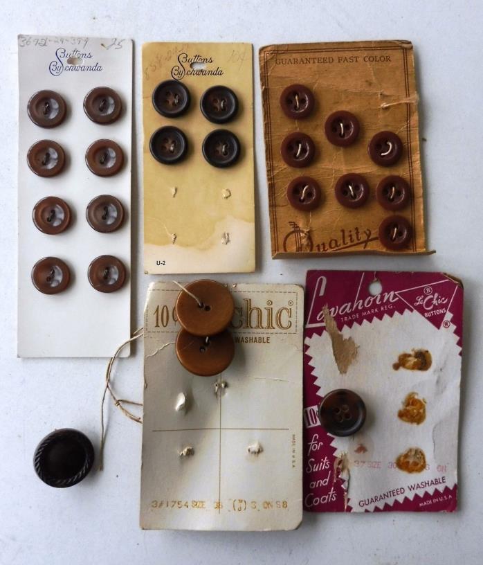 24 Assorted Vintage Brown Buttons Mostly Flat-Plastic 9/16
