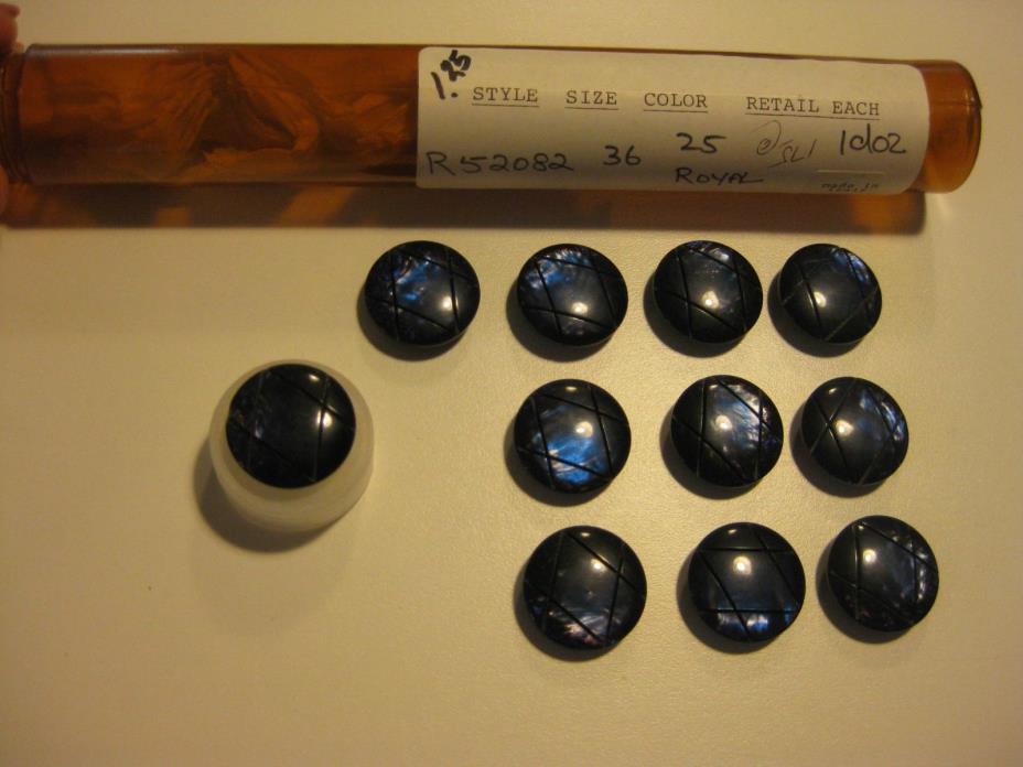 Vintage Italy Iridescent Royal Blue Buttons Lot of 11 in Original Cylinder Tube