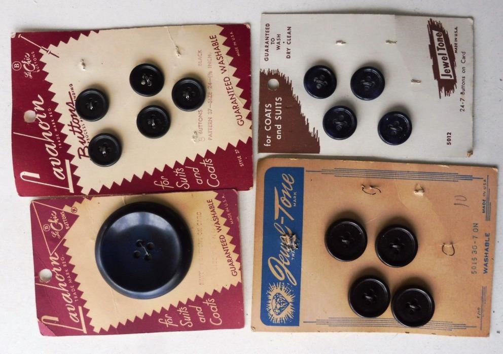 13 Assorted Vintage Navy Blue Buttons Flat-Plastic 9/16