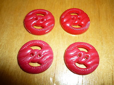 LOT 4  VGTE OLD PLASTIC BUTTONS--PIERCED-RED  # 2394