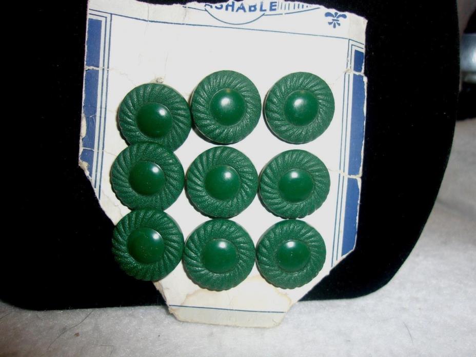 9 Vintage 1940s La Chic Forest Green Plastic Swirl Buttons~New On Card!!!