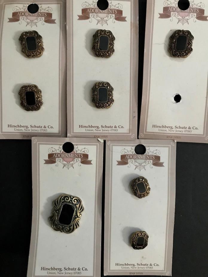 8 VINTAGE Gold & Black Buttons Shank Mixed Size Original Card NOS Adornments