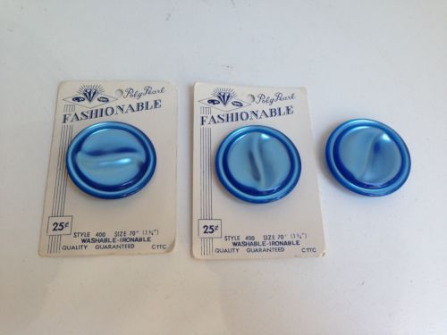 RARE! Lot of 3 Vintage LARGE Blue Buttons on Original Cards,  1.75