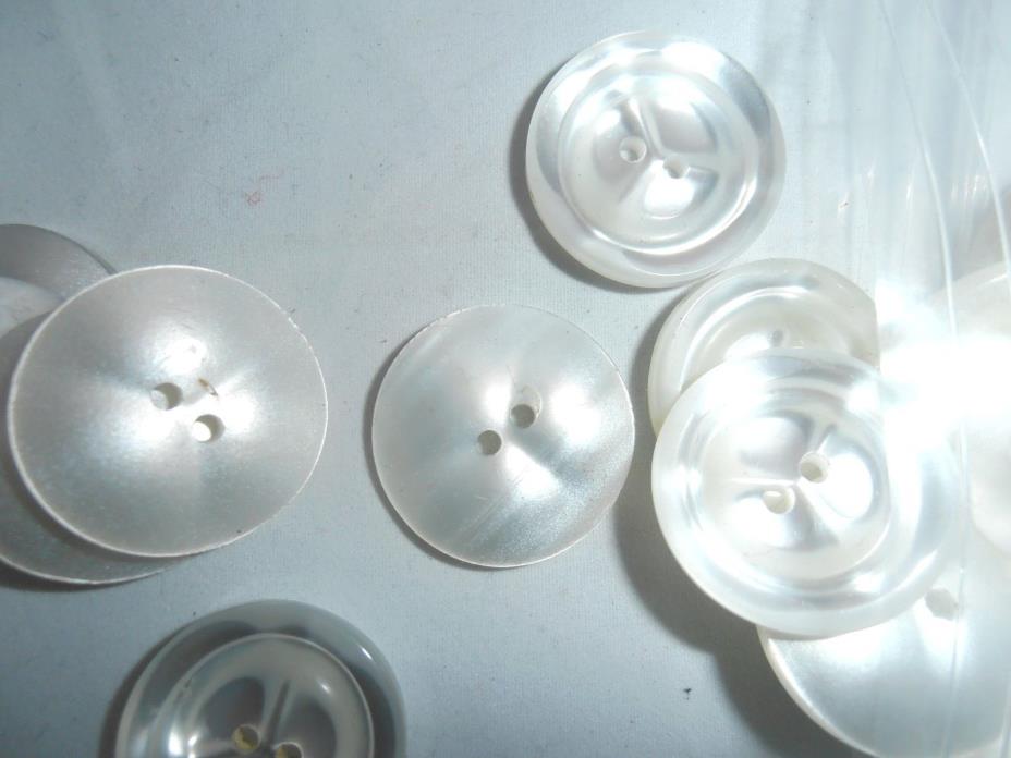 65 VINTAGE Curved shaped large White abalone look PLASTIC BUTTONs 1 1/16