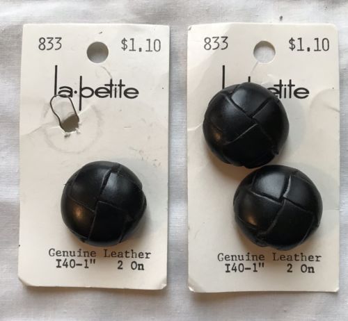 3 La Petite Vintage Leather Buttons Black Woven I40 - 1” New on Card
