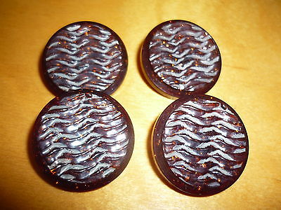 SET 4 VGTE MEDIUM OLD CLEAR PLASTIC COAT BUTTONS- SHINEY- BROWN  1