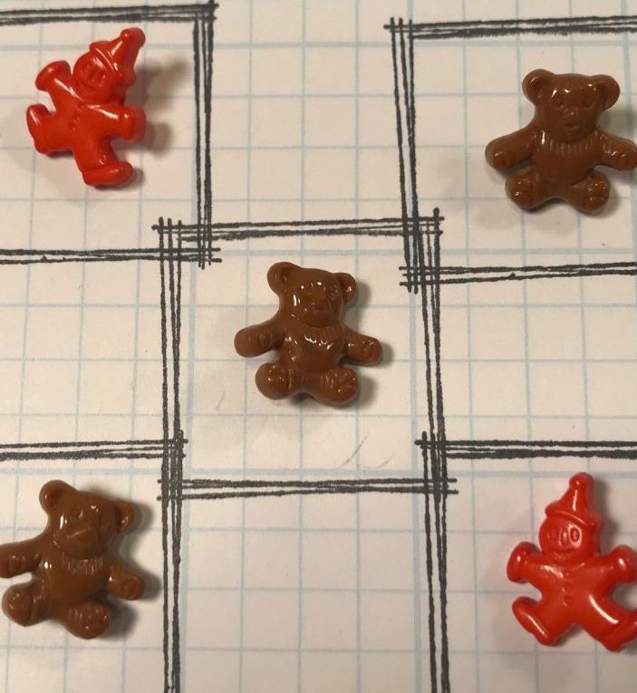 T401 VTG Lot Plastic REALISTIC Button Teddy Bear Clown Orange Brown