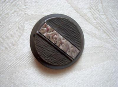 Vintage Art Deco Celluloid Button With Chrome Tone Strip 1 1/4 In.