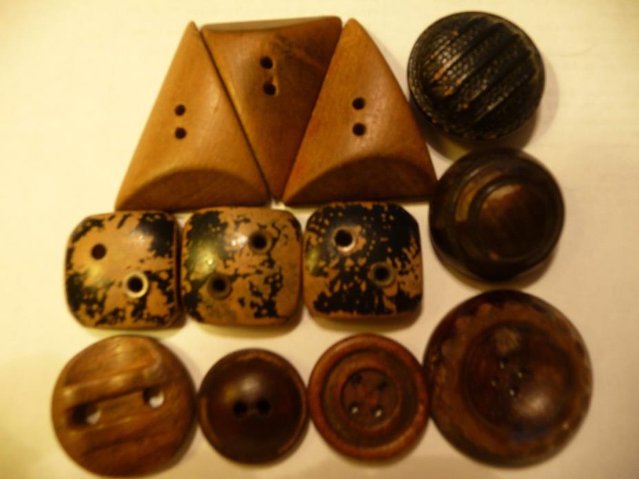 Lot of 12 VTG. Buttons ~ Carved Plastic & Wooden & Geometric Unique Collectible