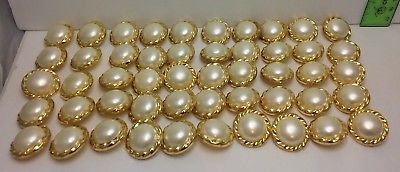 50 Decorative Faux Pearl Gold Tone Plastic Shank Buttons  1 Inch Diameter