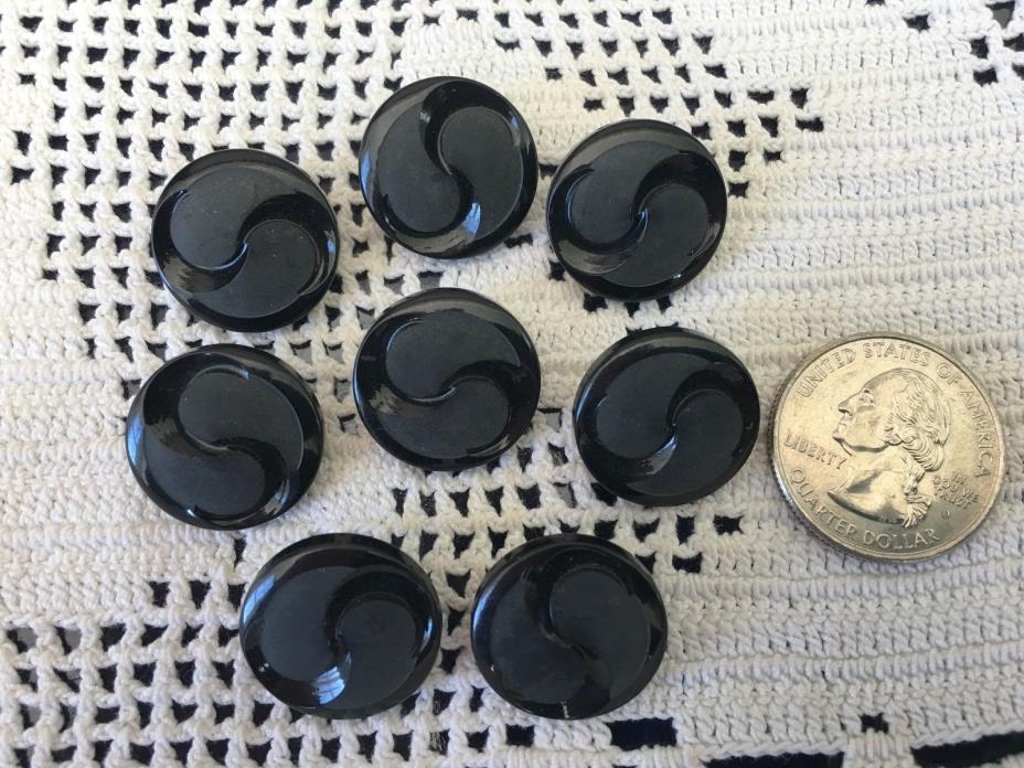 Vintage Plastic BLACK Buttons ~ 8 pc. ~ Beauties!