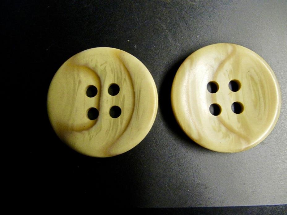 PAIR VINTAGE VEGETABLE IVORY 4 HOLE BUTTONS CREAM/BROWN/STRIPE 2”