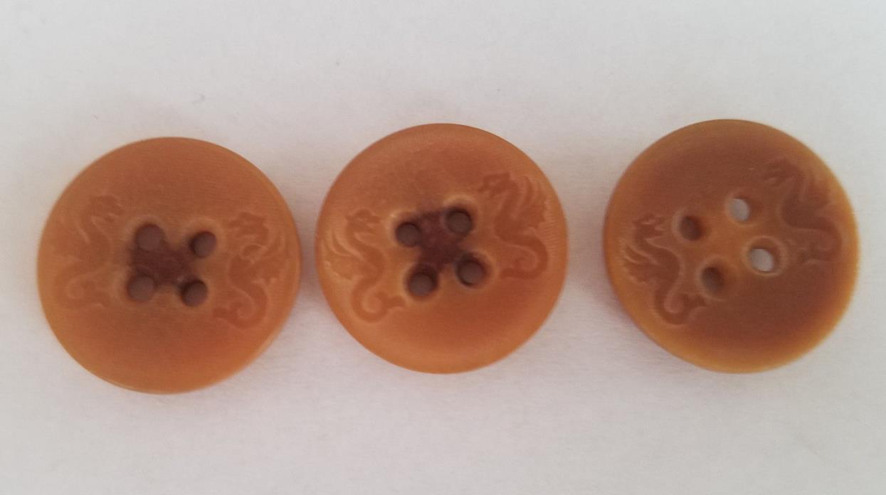 Rare Lot of 3 Tagua Nut Vegtable Ivory Buttons Dragon Impressed / Carved Design