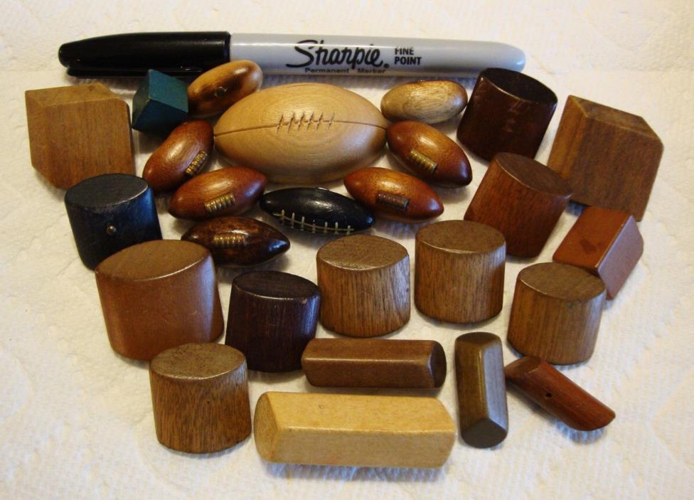Lot of 26 Vintage Geometric & Football Wood Buttons 1/2