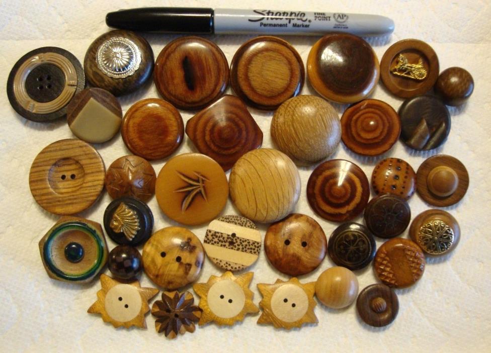 Lot of 36 Vintage Wood Buttons 5/8