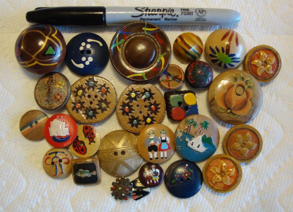 Lot of 27 Vintage Painted Wood Buttons 5/8