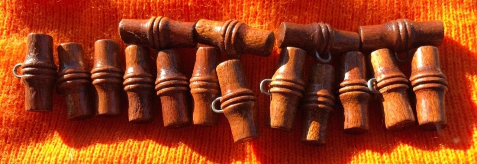 12 Wooden Toggle Buttons  Brown Wood Vintage Retro Cylinder Wire Shank NICE