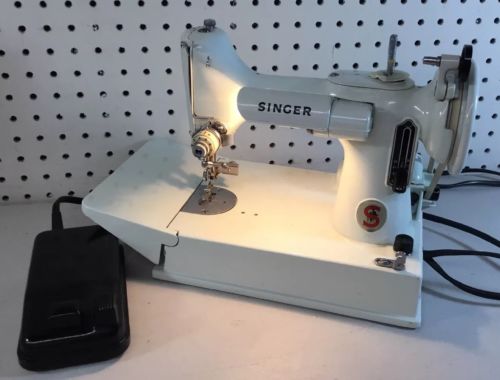 Vintage Singer Featherweight 221K sewing machine white 1960s VGC WORKS