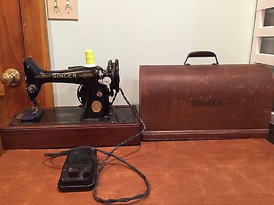 Antique Vintage Electric Singer Sewing Machine + Case, Light, Foot Pedal c. 1949