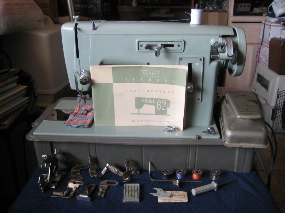 Vintage Sears Kenmore Sewing Machine Model 158.620 w/Attachments, Manual & Case